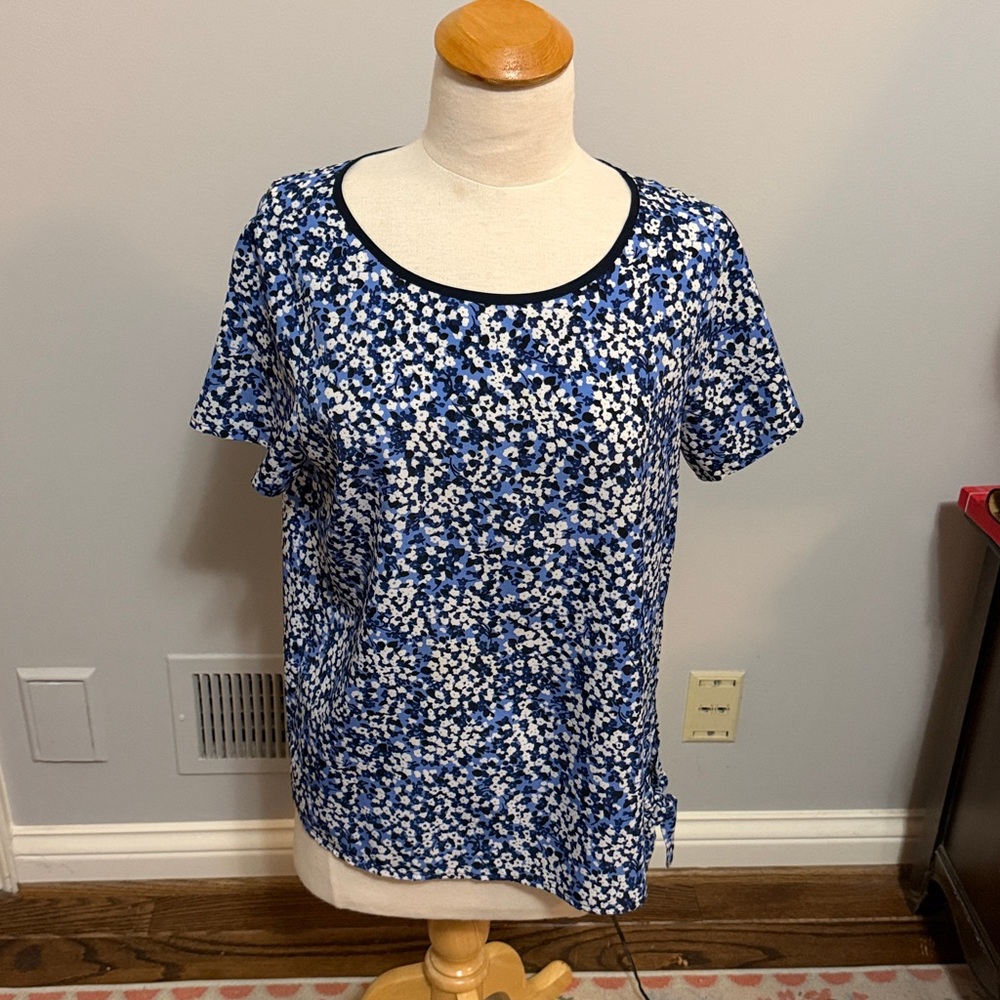 Floral Blue & White Women's Top Medium Petite Michael Kors